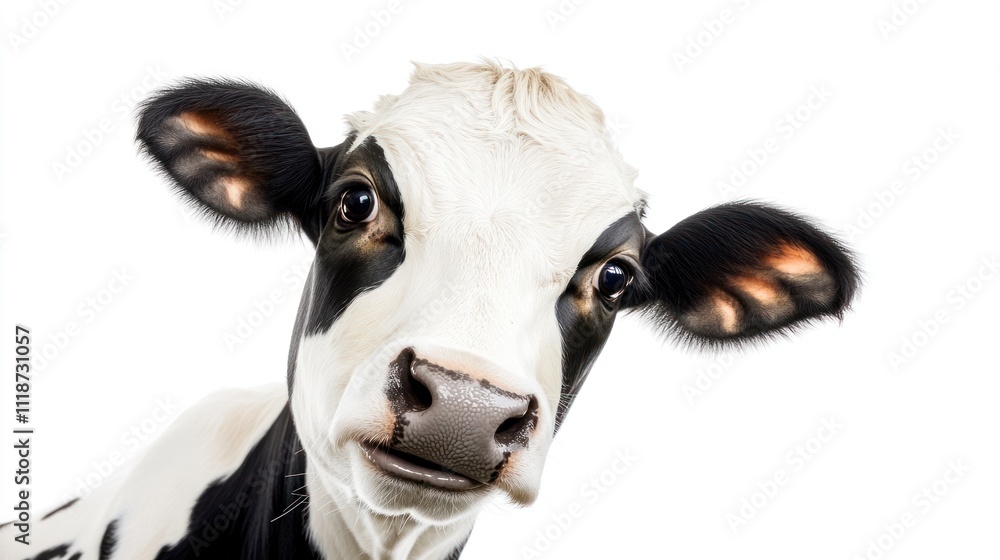 A close-up of a cow's face with distinctive black and white markings. A close-up of a cow's face with distinctive black and white markings.