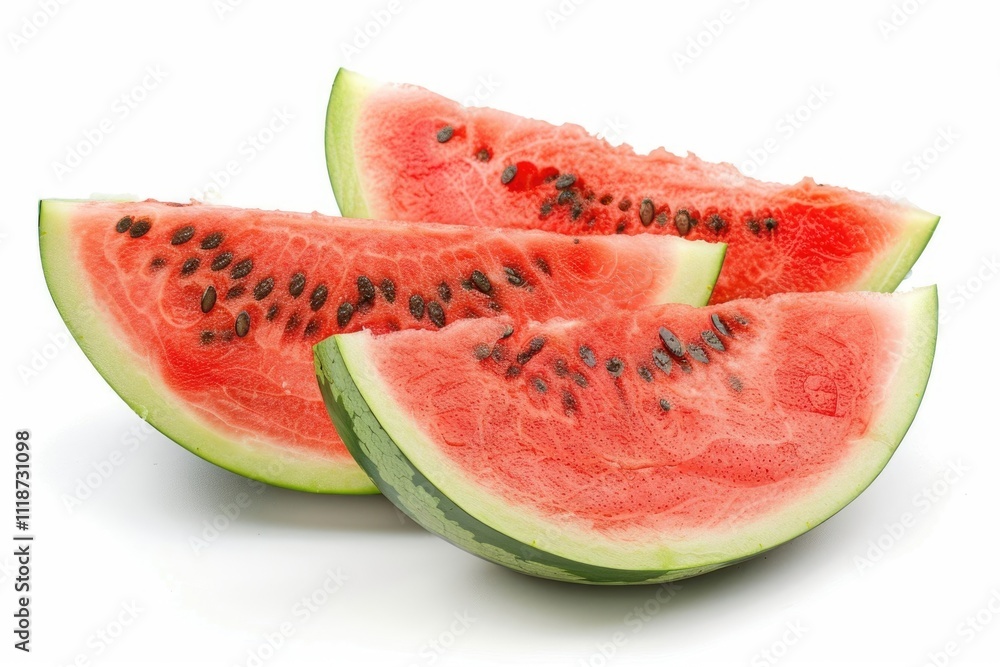 Ripe watermelon slices on white background isolated cutout. Ripe watermelon slices on white background isolated cutout.