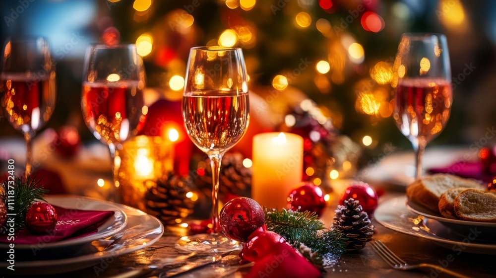 Elegant New Year’s Eve dinner setting with candles
Elegant New Year’s Eve dinner setting with candles