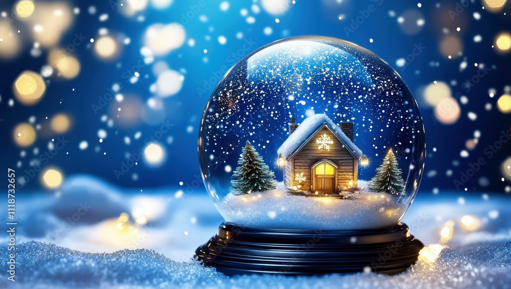 A stunning Christmas snow globe enveloped in a magical blue abstract scene, creating a whimsical snowfall that inspires A stunning Christmas snow globe enveloped in a magical blue abstract scene, creating a whimsical snowfall that inspires