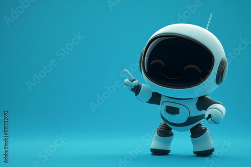 Wallpaper Mural A cheerful, friendly robot points to space in this 3D rendering illustration, infused with copy space aesthetics, generated by AI. Torontodigital.ca