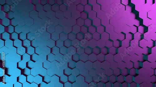 neon purple and blue hexagon gaming frame streaming background loopable animation. Can be used to represent video games, entertainment overlay or virtual reality tech