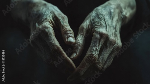 A close-up of hands, with veins prominently displayed, suggesting tension and discomfort. Use a desaturated color palette photo