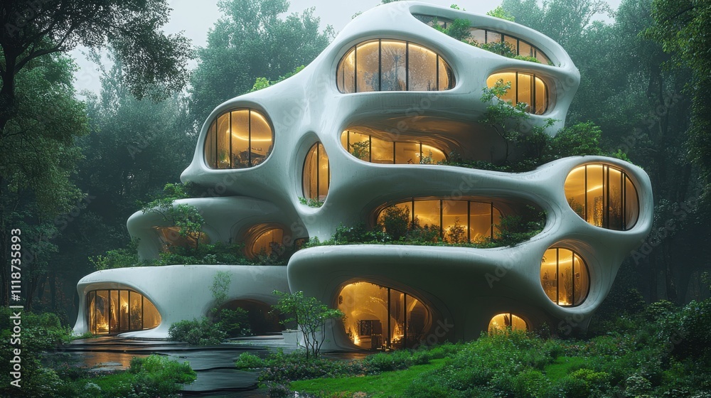 Fototapeta premium Modern Eco-Friendly Architecture in Lush Forest Setting