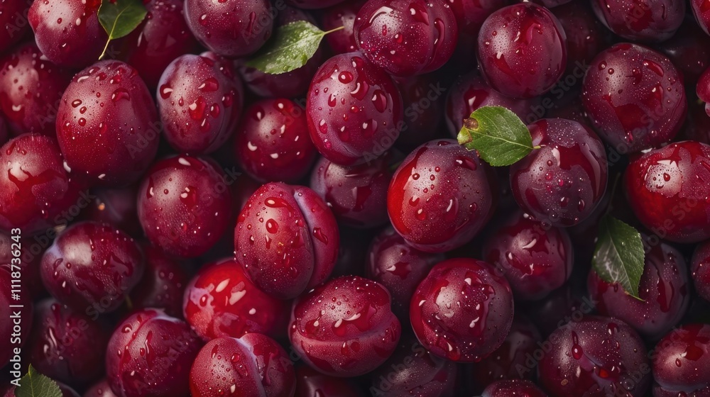 Fresh Water Droplets on Juicy Red Plums Fresh Water Droplets on Juicy Red Plums