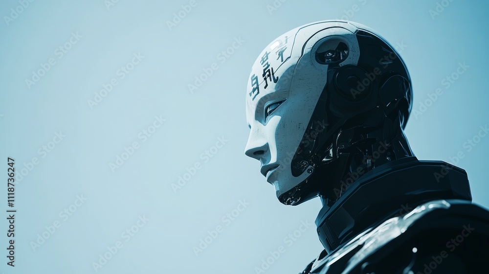 A robot with a face and a helmet that says A robot with a face and a helmet that says