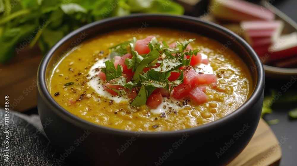 Hearty Lentil Soup with Fresh Parsley and a Dollop of Sour Cream Hearty Lentil Soup with Fresh Parsley and a Dollop of Sour Cream