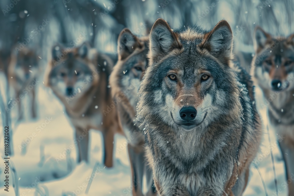 Fototapeta premium a pack of wolves in snow