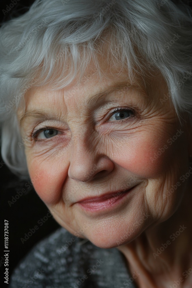 Warm portrait of a smiling elderly woman with gray hair and gentle expression Warm portrait of a smiling elderly woman with gray hair and gentle expression