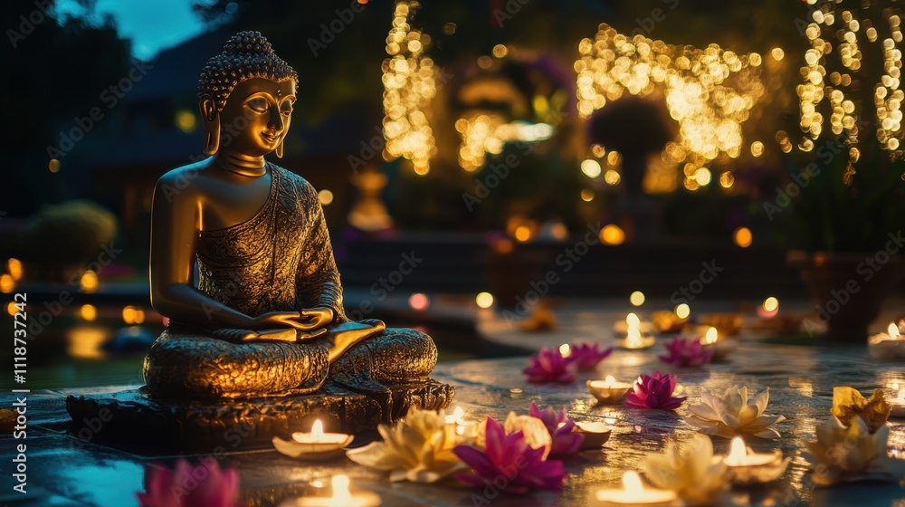 Fototapeta premium Serene Buddha Statue in Sunset Meditation