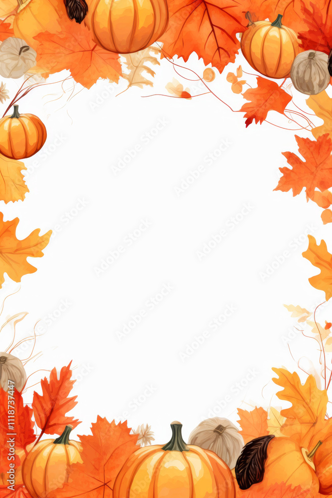 Fototapeta premium Autumn Harvest Pumpkin Border with Vibrant Fall Leaves