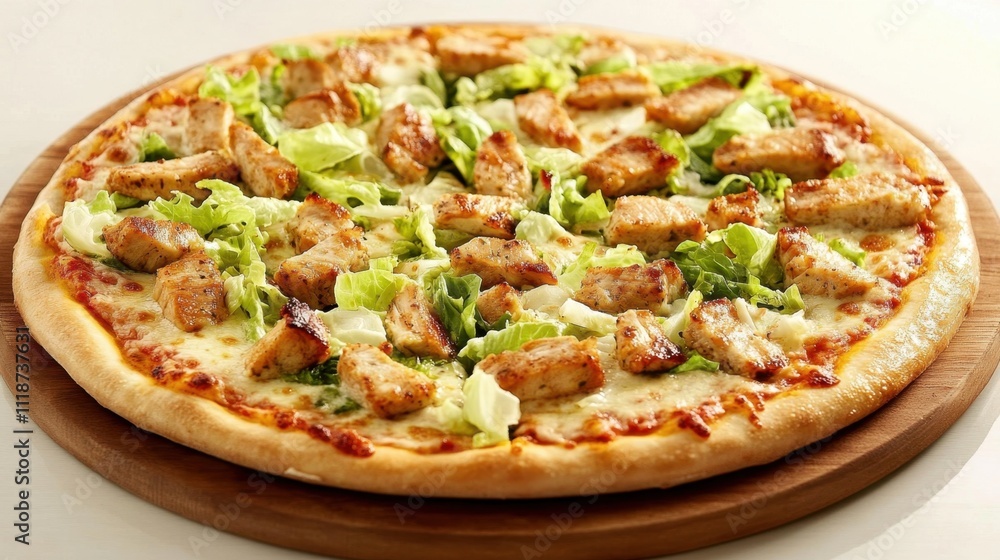 Delicious chicken caesar salad pizza for culinary delight and gourmet experience Delicious chicken caesar salad pizza for culinary delight and gourmet experience