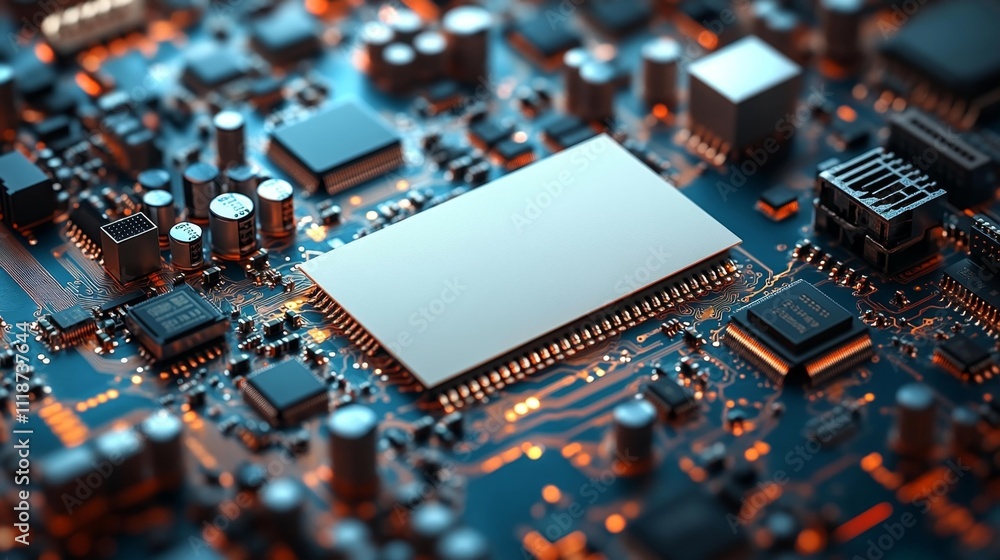 Blank Business Card on a Desk with Computer Components. Generative AI Blank Business Card on a Desk with Computer Components. Generative AI