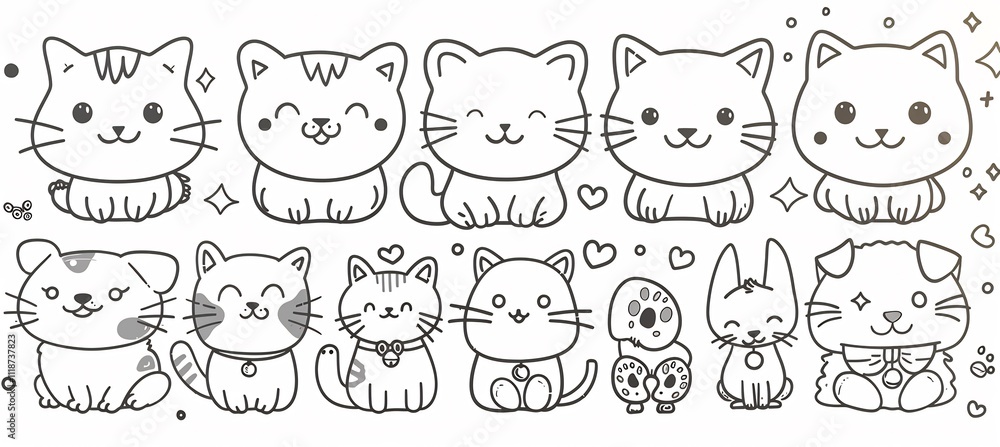 Handdrawn pet doodles representing various family pets simple quirky styles playful outlines and simple details like paw prints and collars leaving room for versatile design use Handdrawn pet doodles representing various family pets simple quirky styles playful outlines and simple details like paw prints and collars leaving room for versatile design use