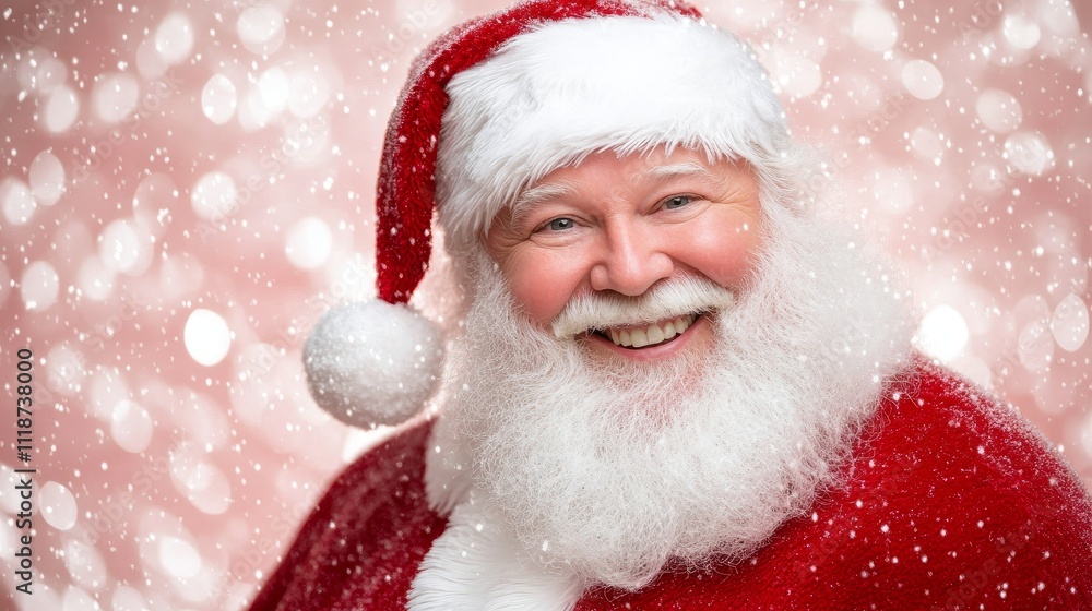 In this macro side shot, Santa Claus has a soft pink background, a white beard, and a gentle expression, all enhanced by a blurred effect to produce a tranquil Christmas composition. In this macro side shot, Santa Claus has a soft pink background, a white beard, and a gentle expression, all enhanced by a blurred effect to produce a tranquil Christmas composition.