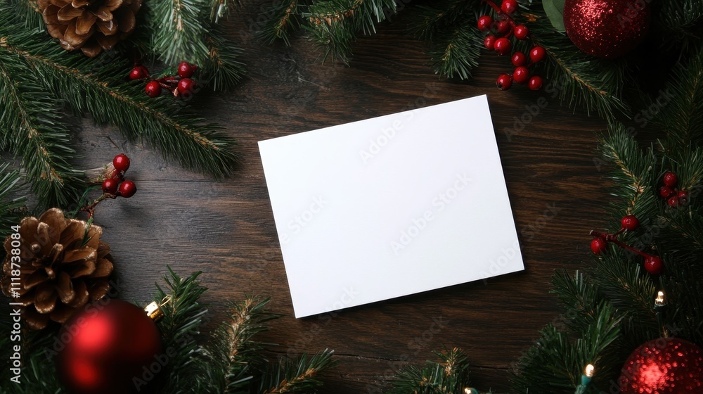 Festive christmas card template with fir branches and pinecones Festive christmas card template with fir branches and pinecones