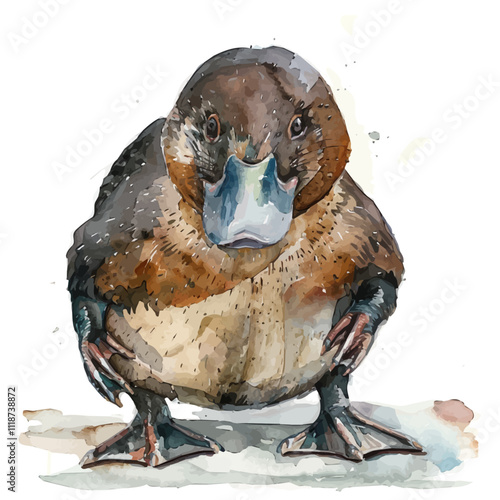 A watercolor vector of a Platypus, isolated on a white background. Platypus vector.