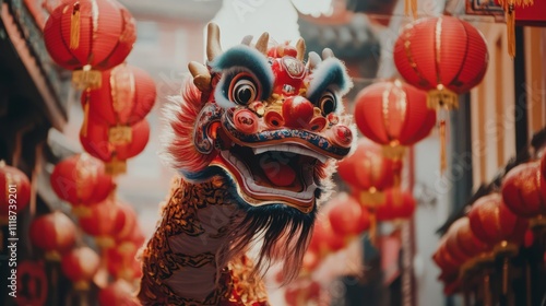 Wallpaper Mural A Chinese New Year dragon dance weaving through the streets, with bright red and gold lanterns hanging above Torontodigital.ca