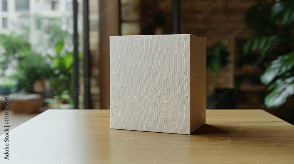 Beige box on wooden table. Beige box on wooden table.