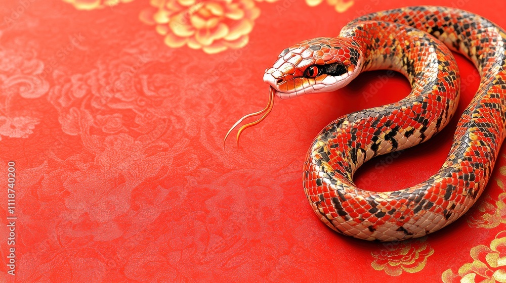 Red Snake on Red Floral Background Chinese New Year Symbol Serpent Reptile Slithering Scales Wildlife Nature Animal Zodiac Asia Culture Tradition Festive Decoration Holiday Celebration Red and Gold Red Snake on Red Floral Background Chinese New Year Symbol Serpent Reptile Slithering Scales Wildlife Nature Animal Zodiac Asia Culture Tradition Festive Decoration Holiday Celebration Red and Gold