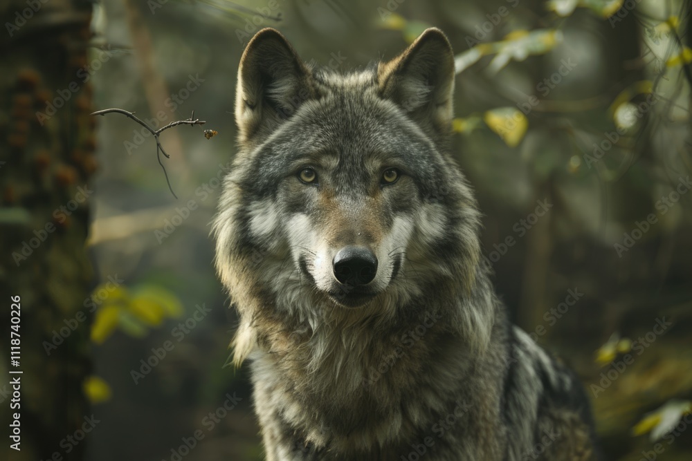 Grey Wolf Canis lupus Looks Forward captive animal Grey Wolf Canis lupus Looks Forward captive animal