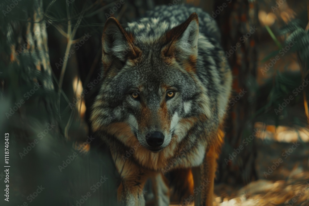 Grey Wolf Canis lupus Stalks Forward   captive animal