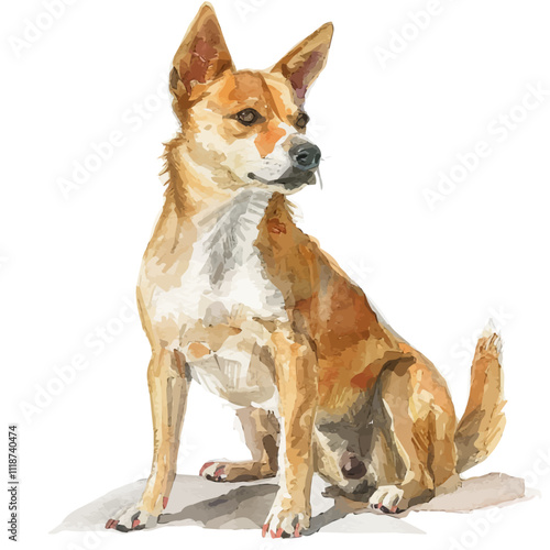 A watercolor of a Portuguese Podengo, isolated on a white background. Portuguese Podengo vector.