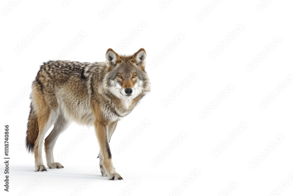 Fototapeta premium wolf wolf Grey wolf staring at its chase. Isolated on white.