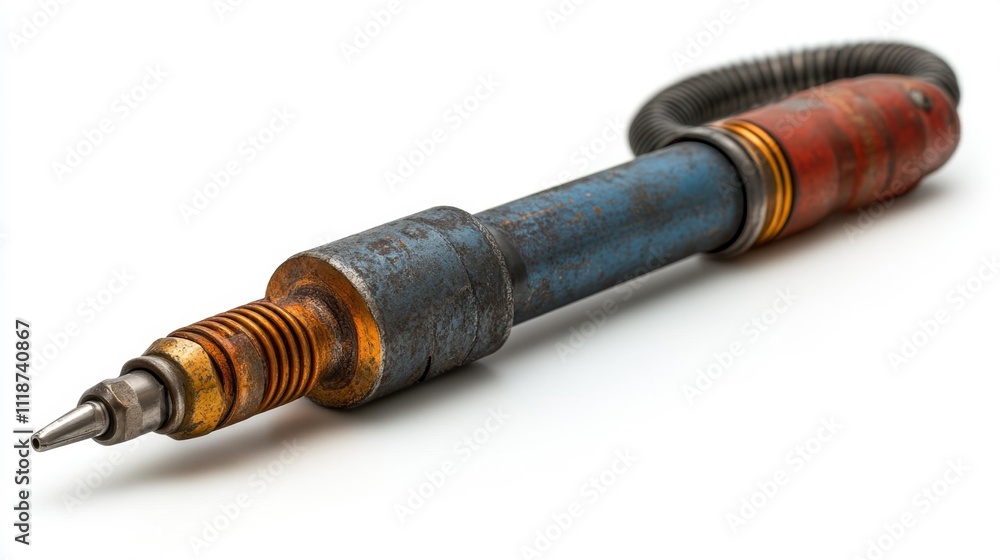 Welding torch with a coiled hose isolated. Generative AI