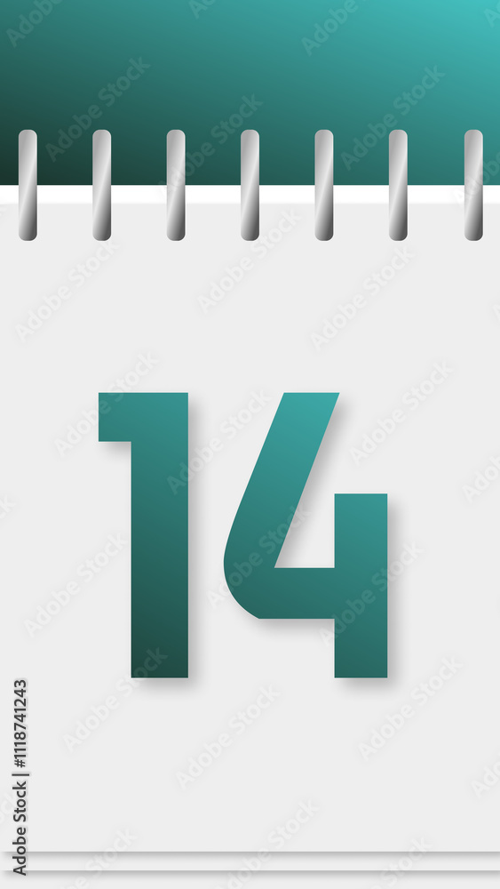 Calendar with days of the year, green top, day 14. Calendar with days of the year, green top, day 14.