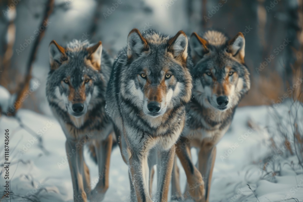 Fototapeta premium Three wolves marching together