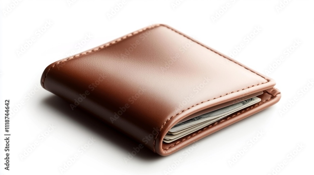 A wallet with visible cards and cash isolated on a white background. Generative AI A wallet with visible cards and cash isolated on a white background. Generative AI