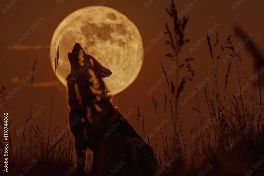Wolf howling at the moon in the midnigt Wolf howling Wolf howling at the moon in the midnigt Wolf howling
