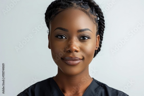 depressed female african scrub nurse photo