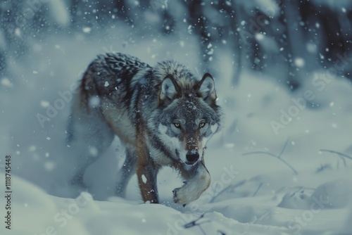 Wolf runnin in snow photo