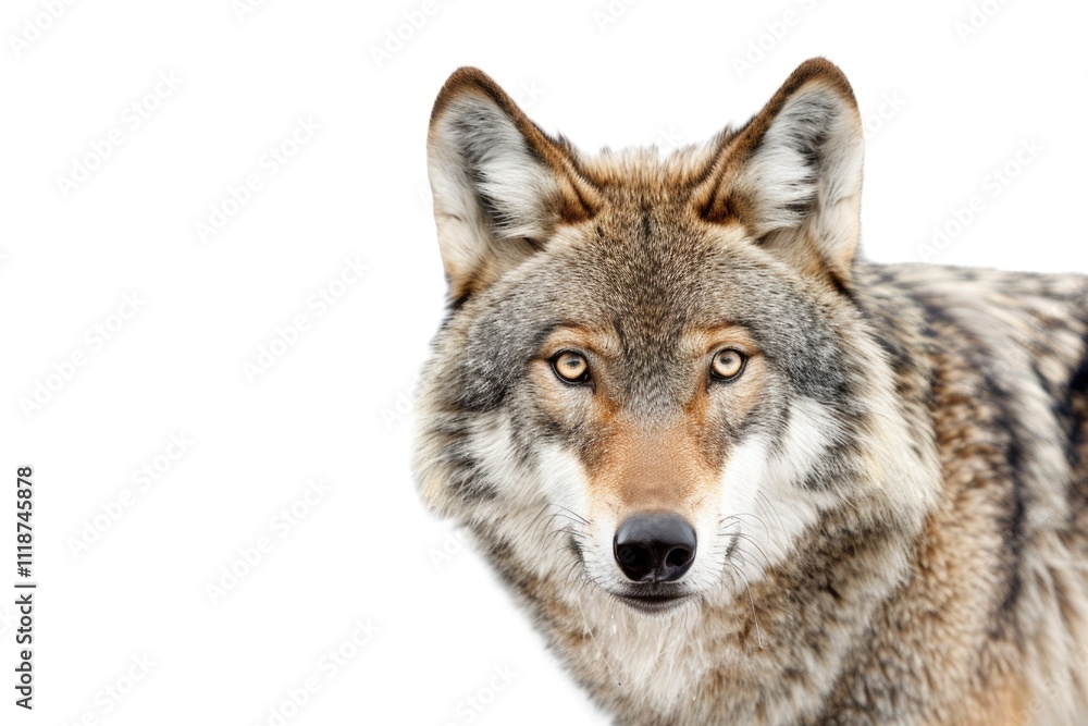 Young wolf staring at its chase. Isolated on white. wolf wolf Young wolf staring at its chase. Isolated on white. wolf wolf
