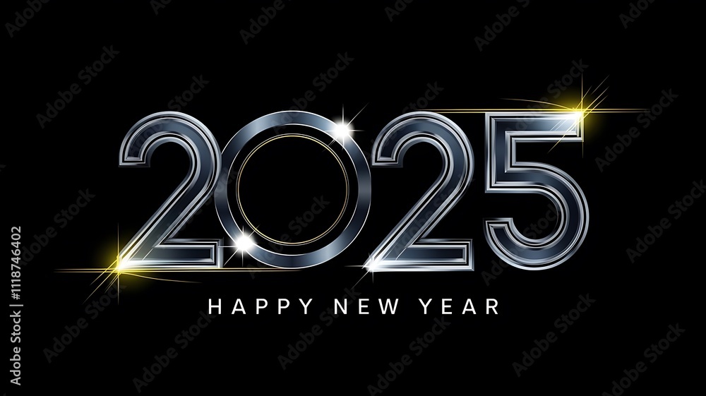 Modern Bold New Year 2025 Design with Sleek Metallic Silver Typography, Neon Glow, and Light Streaks on Black Background Modern Bold New Year 2025 Design with Sleek Metallic Silver Typography, Neon Glow, and Light Streaks on Black Background