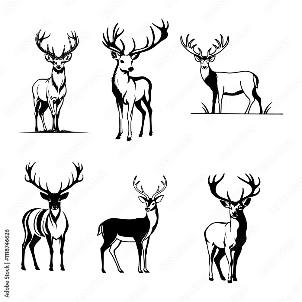 Large elk Deer vector set silhouette vector illustration Large elk Deer vector set silhouette vector illustration