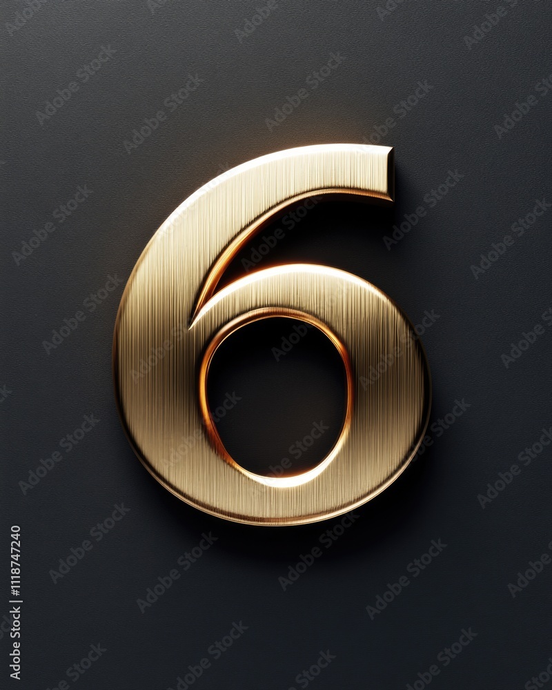 Elegant Metallic Number 6. Shiny Gold Digit Icon with Stylish Font Design Elegant Metallic Number 6. Shiny Gold Digit Icon with Stylish Font Design