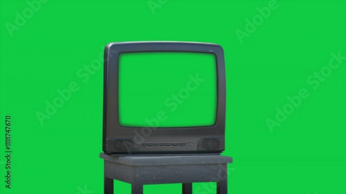 Vintage TV on Green Screen then Exploding