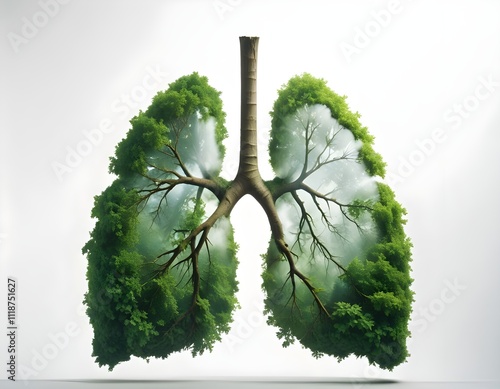 A pair of lungs made of trees and foliage, representing the importance of clean air and environmental conservation photo