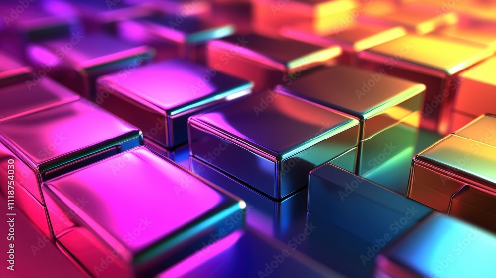 Shimmering Holographic Cubes Reflecting Neon Light Shimmering Holographic Cubes Reflecting Neon Light