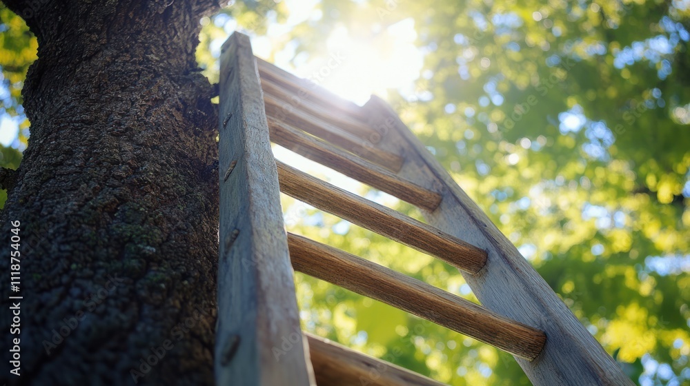 Wooden Ladder Leading Upwards in a Forest Wooden Ladder Leading Upwards in a Forest