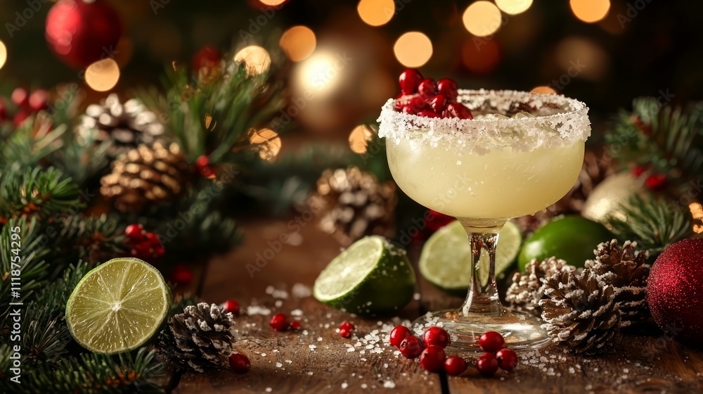 Festive Margarita with Sugar Rim: A holiday margarita with a sugar rim and festive red-and-green garnish, Festive Margarita with Sugar Rim: A holiday margarita with a sugar rim and festive red-and-green garnish,