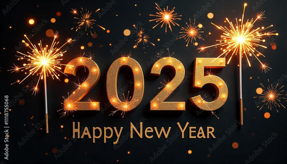 2025 New Year Celebration Card Winter Holiday Illustration with Golden Star Light Decoration 2025 New Year Celebration Card Winter Holiday Illustration with Golden Star Light Decoration