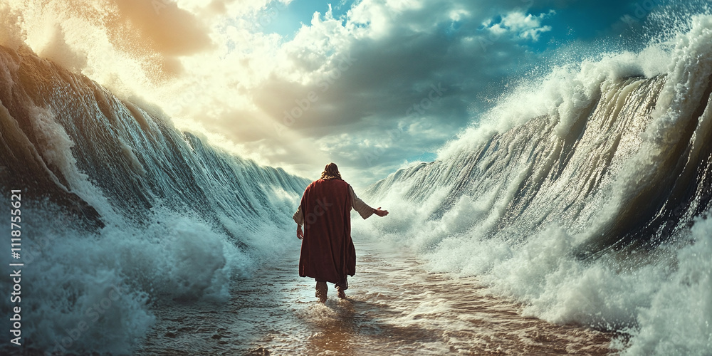 Fototapeta premium Biblical Scene of Waves Dividing