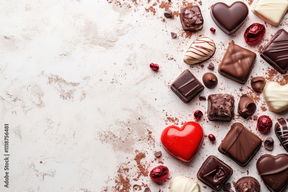 Delightful assortment of Valentine's candy arranged beautifully on a rustic surface Delightful assortment of Valentine's candy arranged beautifully on a rustic surface