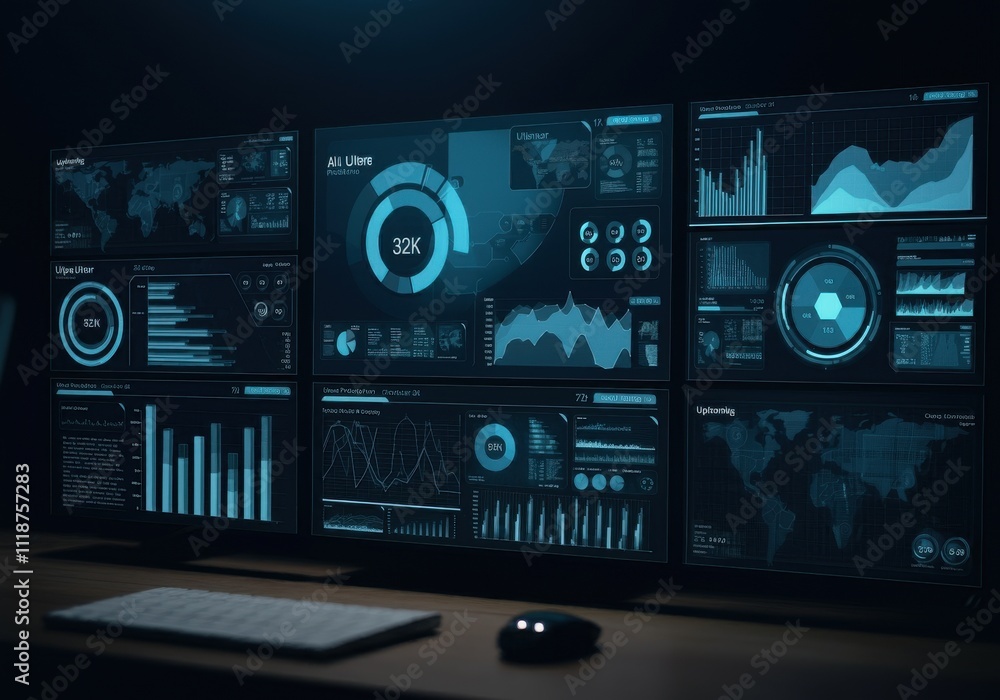 Fototapeta premium Data analysis science and big data with AI technology. Analyst or Scientist uses a computer and dashboard for analysis of information on complex data sets on computer. Insights development