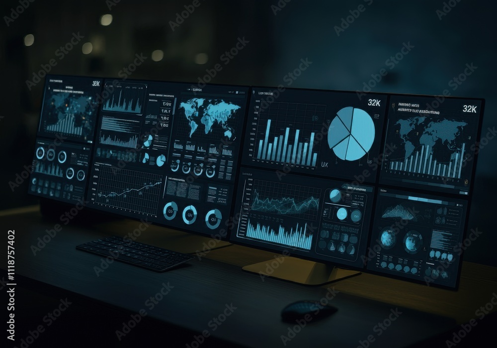Data analysis science and big data with AI technology. Analyst or Scientist uses a computer and dashboard for analysis of information on complex data sets on computer. Insights development Data analysis science and big data with AI technology. Analyst or Scientist uses a computer and dashboard for analysis of information on complex data sets on computer. Insights development