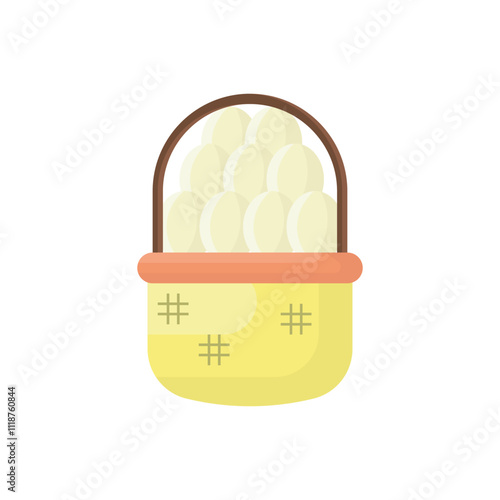 easter egg in a basket, basket filled with eggs vector design illustration isolated on white background. 